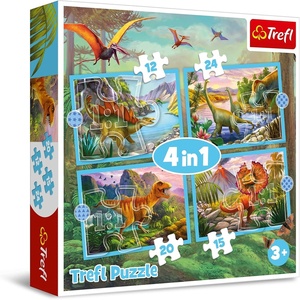 image:imageTrefl 4in1 Jigsaw Puzzle 12 15 20 24 Unique Dinosaurs Print DIY Puzzle Creative Fun Classic Jigsaw for Adults and Children from 3 Years Old