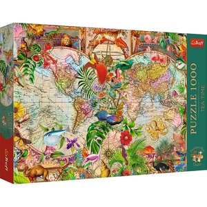 image:imageTrefl Antique World Map 1000 Jigsaw Puzzle Premium Plus Tea Time 27x19 A Series of Painted Nostalgic Pictures Perfect Matching of Elements for Adults and Children from 14 Years Old