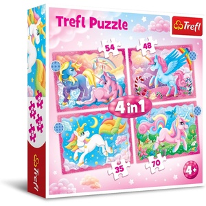 image:imageTrefl Brand 4in1 Jigsaw Puzzle 1 Set of 4 Unicorns and Magic Themed Puzzles 70 Pieces Each Cardboard 4 Years Old4in1 Jigsaw Puzzle Unicorns and Magic Print