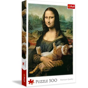image:imageTrefl Mona Lisa and purring Kitty 500 Piece Jigsaw Puzzle Red 19x13 Print DIY Puzzle Creative Fun Classic Jigsaw for Adults and Children from 10 Years Old