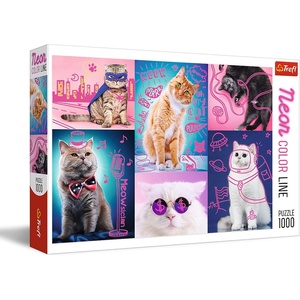 image:imageTrefl Super Cats 1000 Piece Jigsaw Puzzle Neon Color Line 27x19 Print DIY Puzzle Creative Fun Classic Puzzle for Adults and Children from 14 Years Old