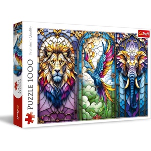 image:imageTrefl  Stained Glass Animals  Puzzle 1000 Elements  A Puzzle Depicting a Beautiful Stained Glass Window with Exotic Animals for Adults and Children Over 14 Years Old
