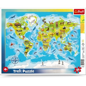 image:imageTrefl 25 Piece Jigsaw Puzzle World map with Animals Print DIY Puzzle Creative Fun Classic Jigsaw for Adults and Children from 4 Years Old