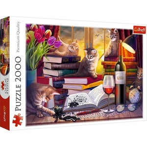 image:imageTrefl Cats Evening 2000 Piece Jigsaw Puzzle Red 38x27 Print DIY Puzzle Creative Fun Classic Jigsaw for Adults and Children from 14 Years Old