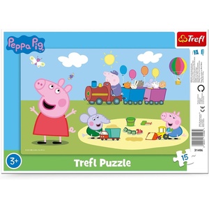 image:imageTrefl Peppa Pigs 15 Piece Jigsaw Puzzle Frame Happy Train Print DIY Puzzle Creative Fun Classic Jigsaw for Adults and Children from 3 Years Old