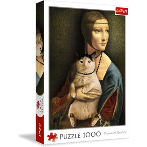 image:imageTrefl Mona Lisa and purring Kitty 1000 Piece Jigsaw Puzzle Red 27x19 Print DIY Jigsaw Creative Fun Classic Puzzle for Adults and Children from 14 Years Old