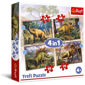 image:imageTrefl 4in1 Jigsaw Puzzle Interesting Dinosaurs Print DIY Puzzle Creative Fun Classic Jigsaw for Adults and Children from 4 Years Old